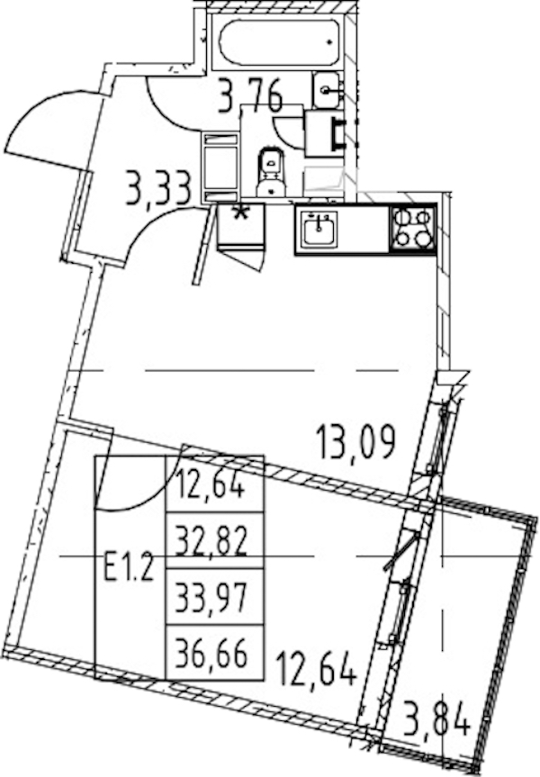 1-комнатная квартира 32.82 м², 8/12 эт., ЖК «Полис ЛАВрики»